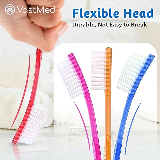VASTMED 100 Pcs Disposable Pre-Pasted Toothbrushes Individually Wrapped Pre Pasted Toothbrush | Single Use Waterless Tooth Brush for Hotel, Camping, Homeless Gift | Multi Color