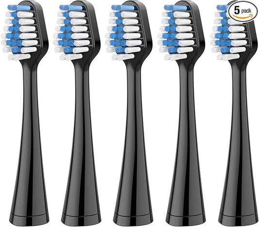 Harobey Replacements Toothbrush Heads for Waterpik Complete Care 5.0/9.0 (WP-861/CC-01), STRB-5WB, Pack of 5, Black