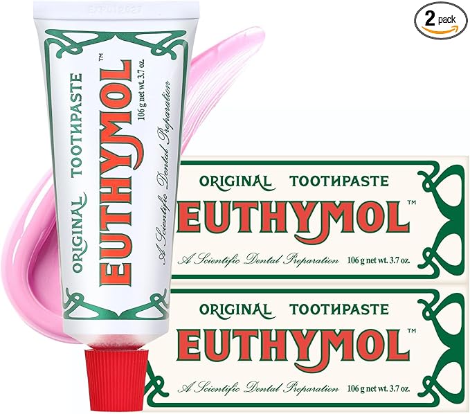 EUTHYMOL Original Pink Toothpaste (3.7fl oz * 2ea/Pack of 2) - Fluoride-Free Toothpaste for Sensitive Teeth & Gum. Bad Breath, Cavity Prevention, 12-Hour Long Lasting Freshness with Wintergreen