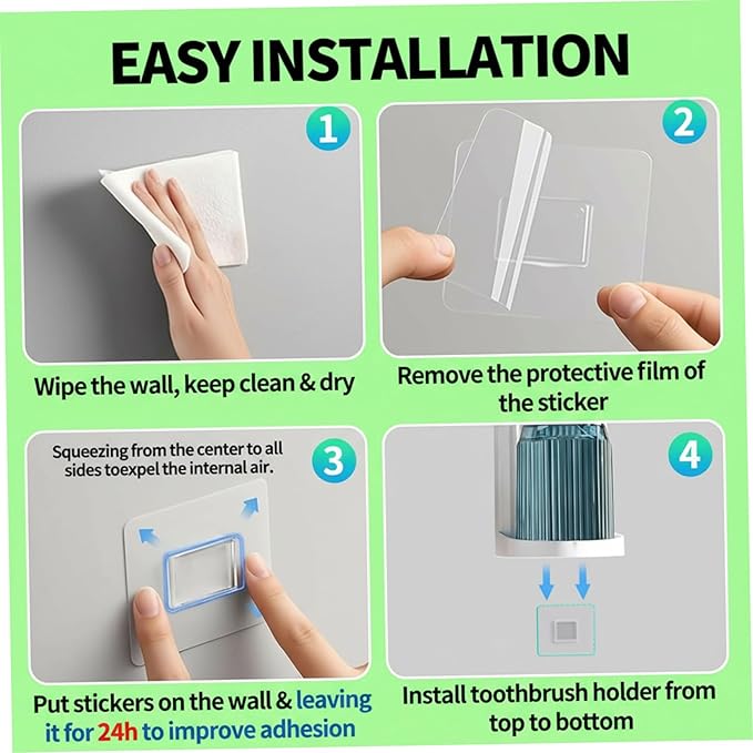 Green Toothbrush Holder, Dust Proof Toothbrush Organizer with Ventilation, Toothpaste Holder Set for Bathroom Organization, Heimdekor