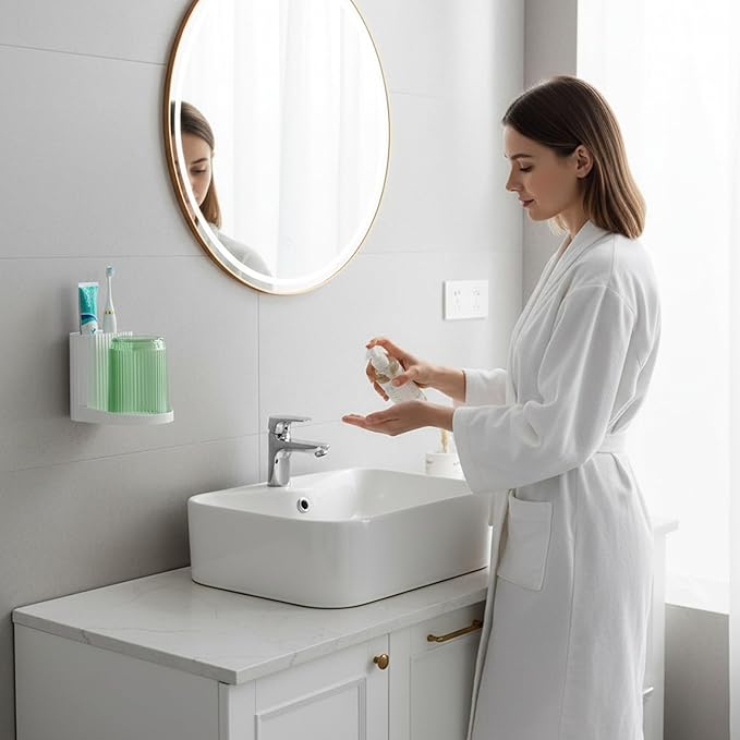 Toothbrush and Toothpaste Holder, Toothbrush Organizer Set with Ventilation, Dust Proof Holder for Bathroom Storage