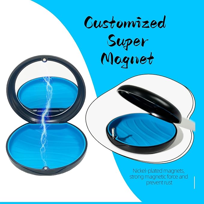 2 Pack Aligner Case with Mirror,Convenient Retainer Case for Invisalign Aligners, Night Guards, and Mouth Guards (2PCS Black Outside Blue Silicone)