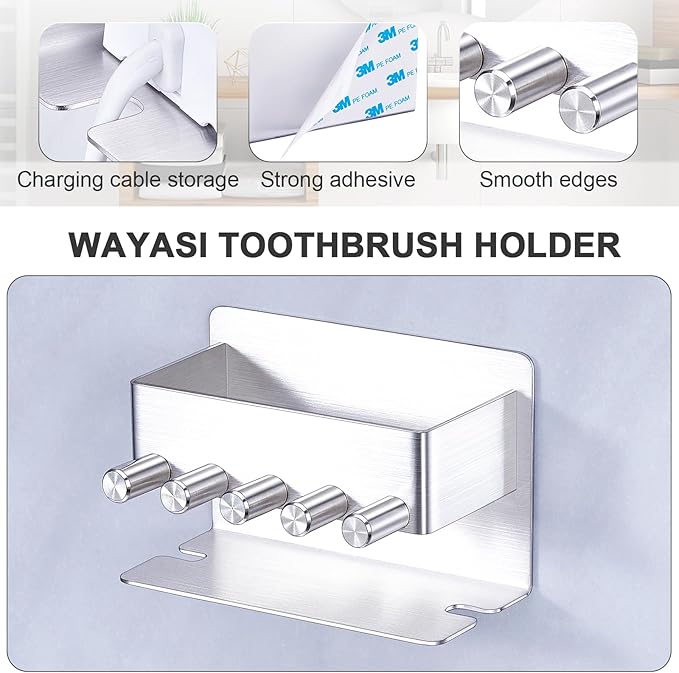 Electric Toothbrush Head Holder, Stainless Steel Tooth Brushing Holder Storage Toothpaste Razor, Wall Mounted Toothbrush Holders for Shower Bathroom, Adhesive Tooth Brush Head Holder Organiser