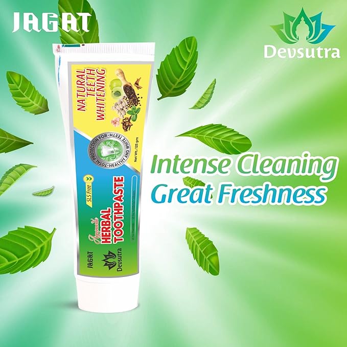 Jagat Devsutra Activated Charcoal & Fresh Mint Toothpaste | Doctor Recommended Ayurvedic, Organic & Herbal | 100% Natural Teeth Whitening, No Fluoride & Artificial Colors, Gum Cure, Vegan - Pack of 4