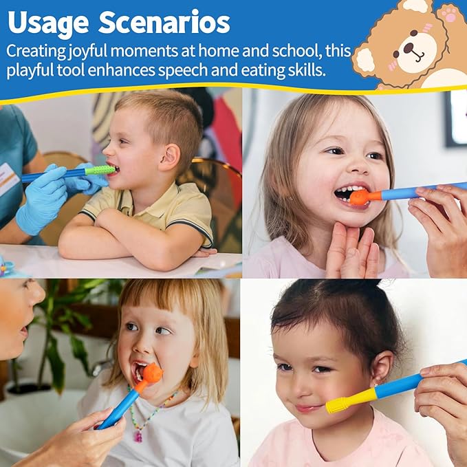 Oral Sensory Stimulation Kit with 6 Soft Textured Heads for Speech Therapy & Feeding Support, Muscle Strength & Phonation Improvement - Double