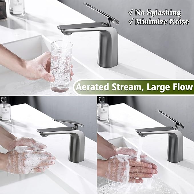 TOCALOCA Bathroom Basin Faucet Gun Grey Modern Bathroom Vanity Sink Faucets Brass, One Hole Single Handle Lavatory Faucet Bath Mixer Taps