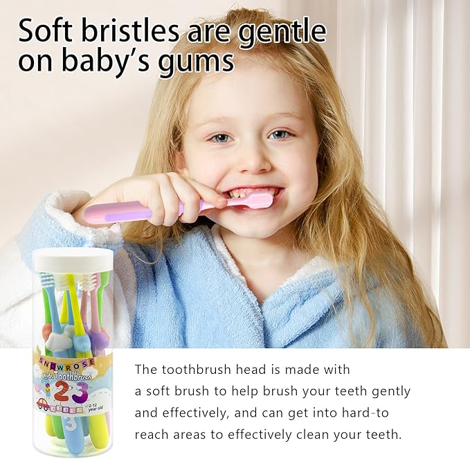 SNOWROSE 8 Pcs Kids Toothbrushes,Soft Bristles Toothbrushes for 2-12 Years Old Kids, Multicolor Baby Toothbrush Pack, Cute Toddler Toothbrush Girl & Boy