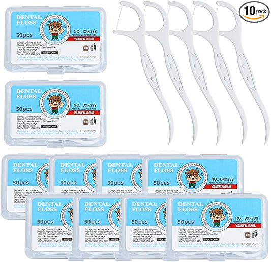 Dental Flossers for Adults,Floss Picks - Perfect for Tight Teeth, 500 Count Dental Floss Picks, Professional Toothpicks Sticks with Portable Case and Dental Picks (10 Boxes)