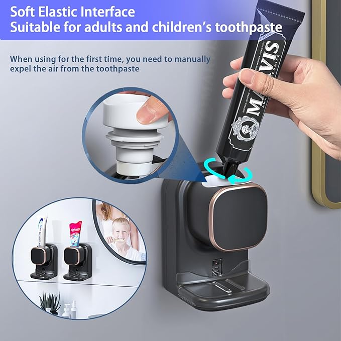 Toothpaste Squeezer,Toothpaste Dispenser Wall Mounted,Automatic Toothpaste Squeezer for Kids and Adult,Quantitative Toothpaste Dispenser Bathroom Accessories (Black)