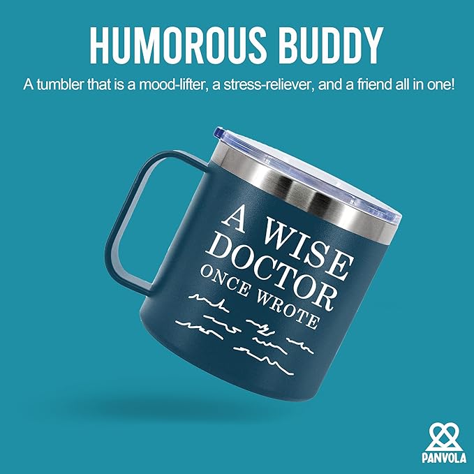 A Wise Doctor Once Wrote Insulated Coffee Cup 14oz With Handle And Lid Doctor Gifts Physician Medical Student MD Dr Husband Wife Dad Mom Stainless Steel Vacuum Insulated Camping Travel Mug (Blue)