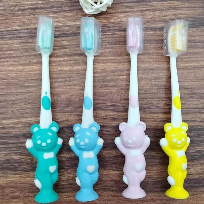 HOMOCONO 24pcs Bear-Shaped Toothbrush Soft Bristles Ergonomic Handle for Oral Care Pink Green Blue Yellow Comfortable Grip for Boys