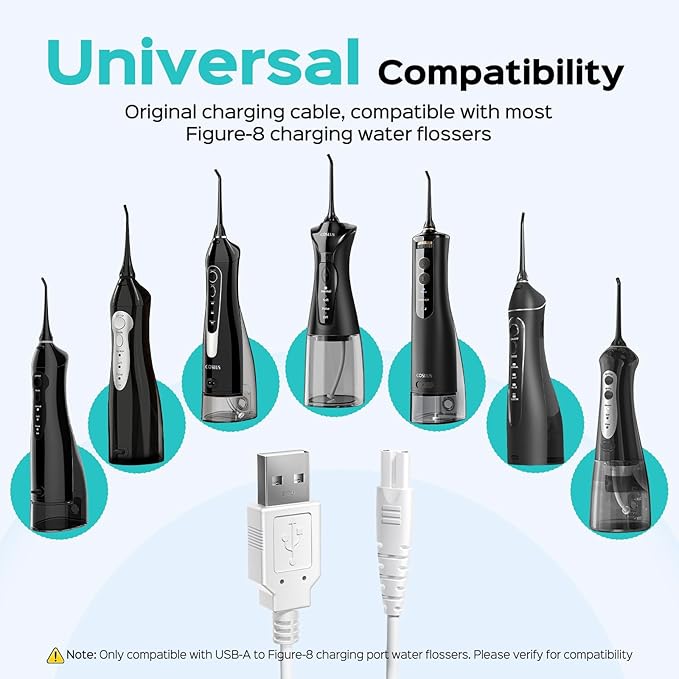 COSLUS Original Water Flosser Charger: Replacement Charger Compatible with Aquasonic, Nicwell, Oralfree, Nicefeel, Hangsun, Tovendor Figure-8 Charging Water Flosser, Durable Dental Pick Charger Cord