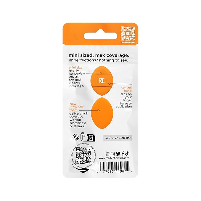 Real Techniques Mini Miracle Concealer Puff Trio, Small Makeup Puff For Liquid & Cream Foundation & Concealer, Targeted Concealing, Travel Friendly & Reusable, Vegan & Cruelty Free, 3 Count