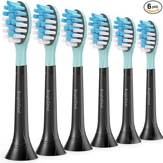 BrightDeal Replacement Heads for Philips Sonicare ProtectiveClean 4100 5100 6100 DiamondClean 9500 ExpertClean 7500 FlexCare HealthyWhite Electric Sonic Toothbrush C3 G3 W3 C2 G2 Brush, Black, 6 Pack