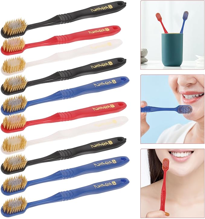 Ciieeo 10pcs Household Charcoal Manual Toothbrushes, Super Soft Bristles, Small Head Design, Oral Care for Adults, Bathroom Accessories Set Random Style