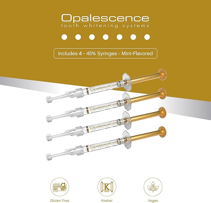 Opalescence 45% Syringes Teeth Whitening Gel - with PF - (4 Syringes) Refill Kit Carbamide Peroxide. Made by Ultradent, in Mint Flavor. Tooth Whitening 5359-2