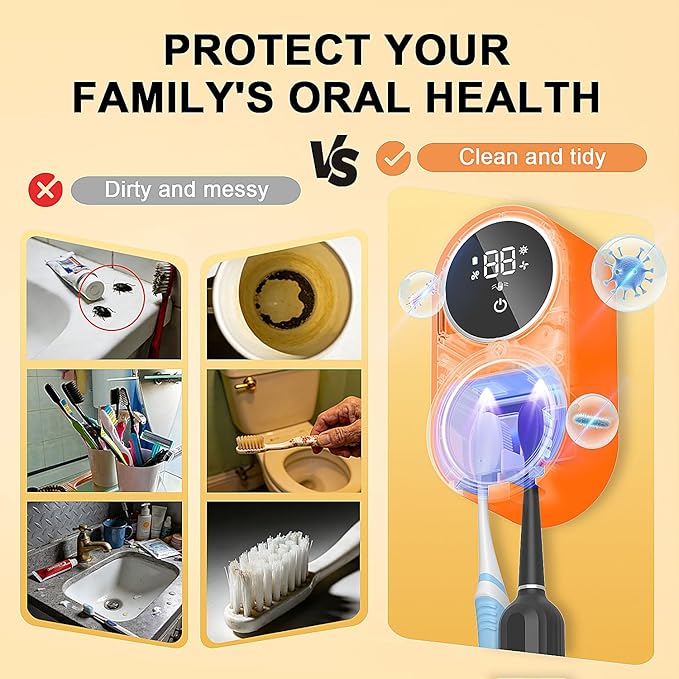 Toothbrush Holder and Cleaner Razor Holder/Dryer Light Cleaning and Air Drying Automatic Ratating Cover Rechargeable Wall Mounted for Bathroom Portable for Trip