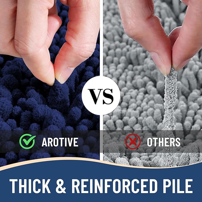 Arotive Luxury Chenille Toilet Rugs U-Shaped, Extra Soft Thick Absorbent Bathroom Mat, Non-Slip Shaggy Plush Contour Rugs, Machine Wash Dry Bath Mat for Toilet Base, 24x24, Navy