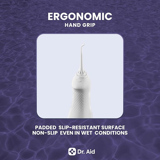 Dr. Aid Dental Water Flosser – Portable Oral Irrigator – 11Oz Tank, Water Filter, 5 Tips, Magnetic Charger – IPX8 Waterproof Cordless Water Flosser, Ideal Water Flossers for Teeth, Gums, Braces, White