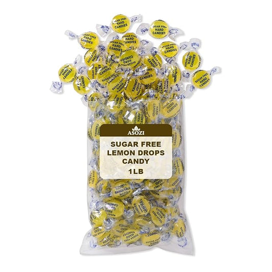 Sugar Free Lemon Hard Candy- 1lb Bulk Individually Wrapped Sugarless Citrus Candy Drops Keto And Diabetic Friendly, for Parties & Holidays (Lemon)