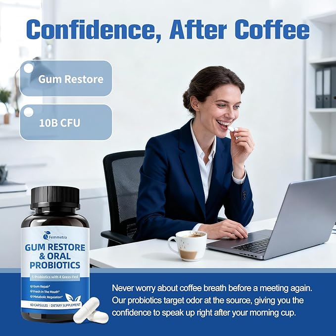 Oral Probiotics for Mouth Bad Breath for Adults & Gum Support | Fresh Breath After Coffee with 10 Billion CFU, Grass-Fed Organ Complex | 60 Capsules
