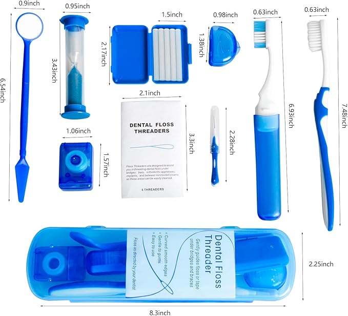 Wenge Portable Orthodontic Oral Care Kit - 2Pack - Travel Kit for Patients, Interdental Brushing Wax Floss Toothbrush Cleaning(Purple & Blue)