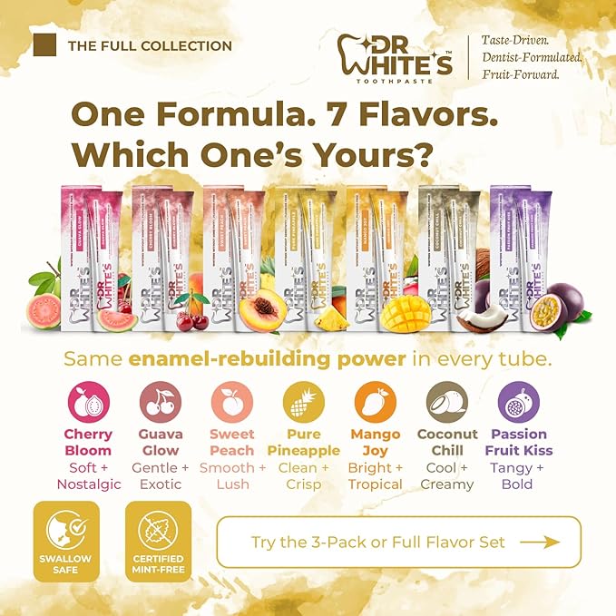 Dr. White’s Fluoride-Free nHA Toothpaste 2-Pack; Dentist-Formulated, Nano Hydroxyapatite + Xylitol, Sensitivity Relief Complex™, Mint-Free, Enamel Safe, Swallow-Safe (3.5 Oz, Pure Pineapple)
