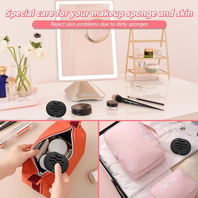 Makeup Sponge Holder Makeup Holder Beauty Blender Bolder Makeup Silicone Makeup Sponge Case Breathable Make Up Sponge Case Makeup Bag Essentials Suitable for Business or Travel（Black）