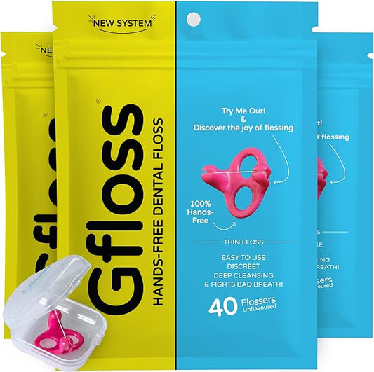 Hands-Free Dental Floss - 120 Count (Pack of 3) + Light Travel Case - Easy to Use, Discreet Flossers for Adults | Travel Floss | Thin Soft Floss for Tight Teeth | PFAS-Free | Unwaxed