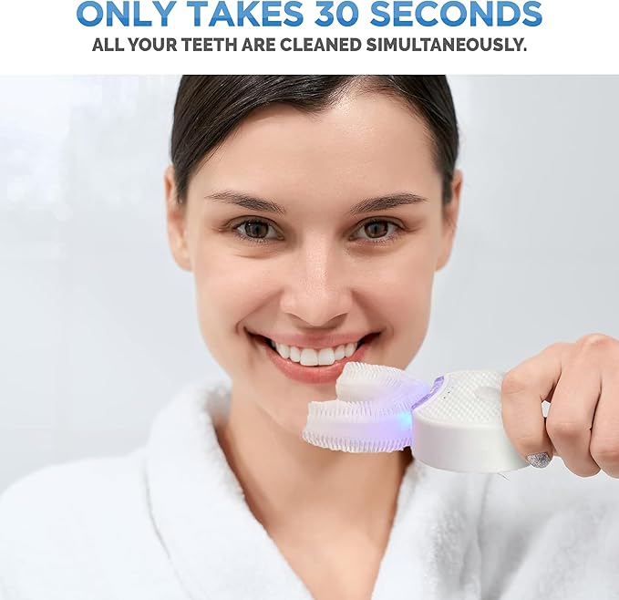 Sani White Ultrasonic Toothbrush, Ortho Sparkle Sonic Glow Brush, 360 Brite Toothbrush Adult U Shaped Ultrasonic Tooth Cleaner Teeth Whitening Light Electric Automatic Hands Free