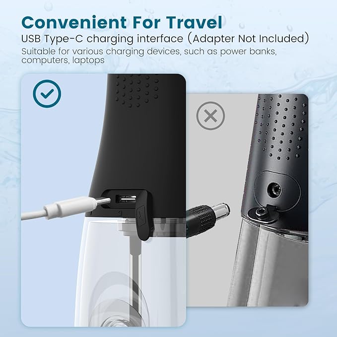 Water Flosser Cordless - 265ml Portable Water Flosser for Teeth with 6 Nozzles, 1400 Pulses/Min, 4 Modes, IPX7 Waterproof, 60-Day Battery for Braces, Sensitive Gums, Travel & Family Use
