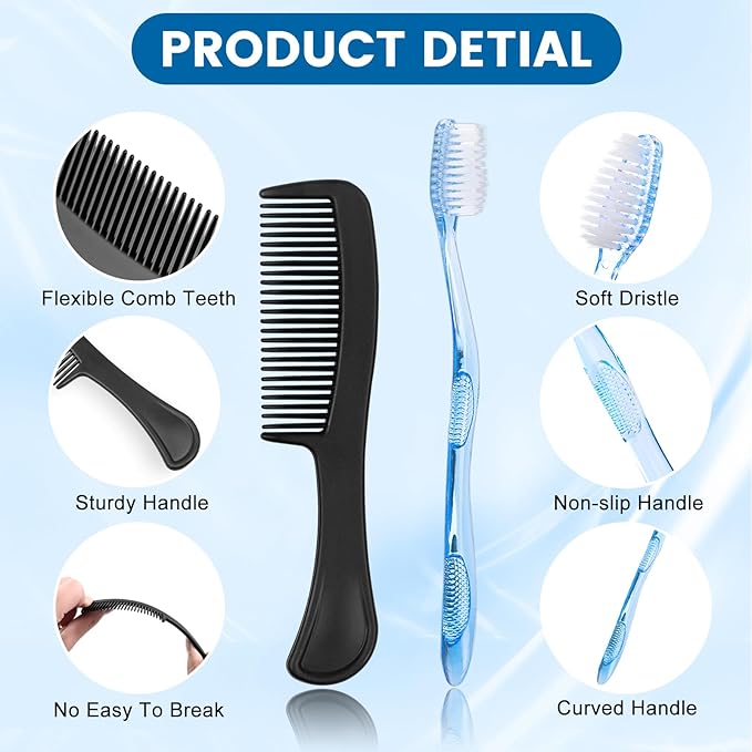 50 Sets Personal Hygiene Kit Basic Toiletry Kits Homeless Supplies Bulk for Women,Men,Travel,Charity,Business Include 50 Toothbrush, 50 Toothpaste, 50 Comb, 50 Bath Soap and 250 Floss Picks
