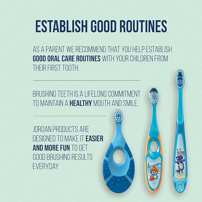 Jordan* Kids Toothbrush | 6-9 Years, Soft Bristles, BPA Free | 4 Pack | Blue & Green Step 3