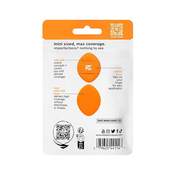 Real Techniques Mini Miracle Concealer Puff 6 Pack, Small Makeup Puff For Liquid & Cream Foundation & Concealer, Targeted Concealing Under Eyes & Blemishes, Travel Friendly, Vegan, & Cruelty Free