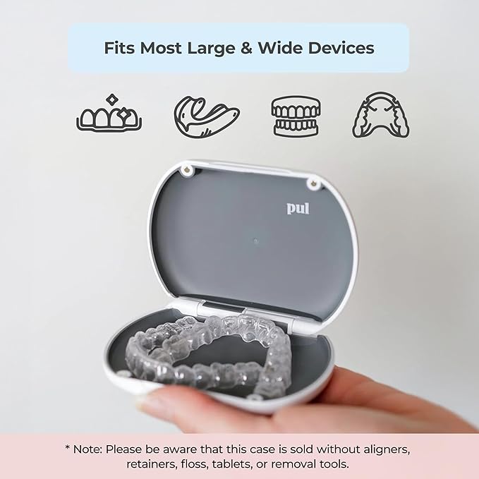 PUL Clear Aligner & Retainer Case – for Invisalign, Partial Dentures, Mouth & Night Guards, PUL Removal Tool, Dental Removables – Plastic Holder w/Secure Magnet Closure, Sleek & Slim Design – Pink