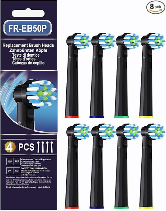 Replacement Heads Compatible with Braun Oral B Pro 1000, Genius X, Smart 1500 Electric Toothbrush, 8 Pcs Precision Brush Heads Refills Compatible with Oral B (Black)