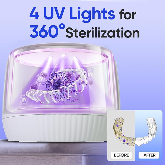 MySmile Ultrasonic Retainer Cleaner Machine with Tablets- 45kHz White Dental Pod with 200ML Capacity and MySmile Retainer Cleaner with 120 Denture Cleaning Mint Flavor Tablets