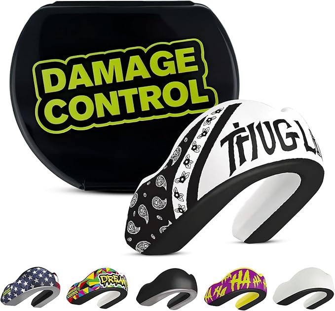DAMAGE CONTROL Extreme Impact Mouth Guard – Sports Mouthguard for Boxing, MMA, BJJ, Hockey, Rugby, Lacrosse, & More – Mouthpiece for Teeth & Jaw Protection, for Youth & Adults (Women, Thug Life)
