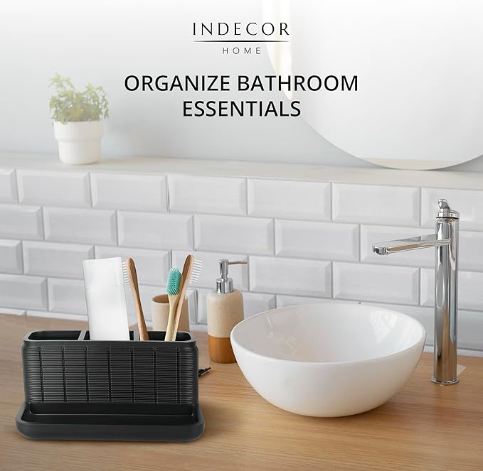 Luxurious Bathroom Vanity Organizer Premium 3 Compartment Storage for Makeup, Toothbrushes, Skincare Essentials Durable, Water Resistant Stylish