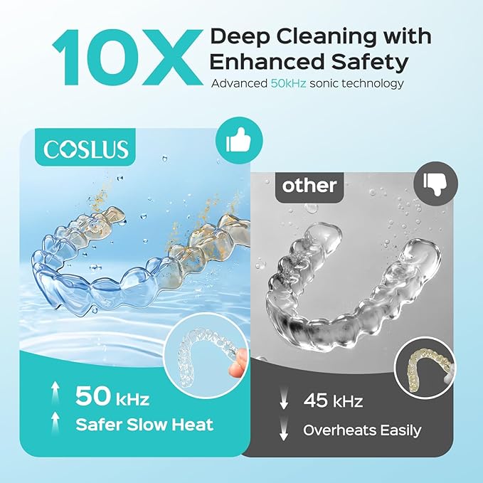 COSLUS Sonic Retainer Cleaner Machine: Cordless Professional Dental Cleaning Pod for Retainer, Aligner, Night Guard Deep Cleaning - Rechargeable Mini Travel Design, Quiet for Home Use with Timer