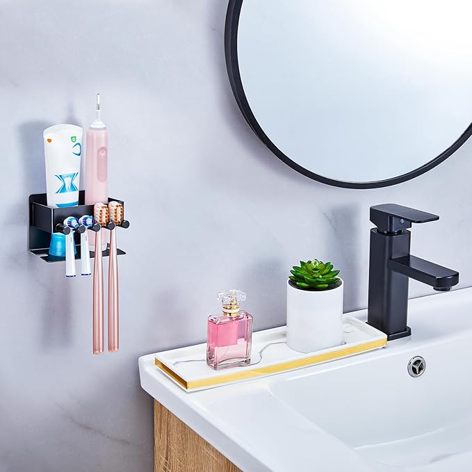 Electric Toothbrush Head Holder, Electric Toothbrush Holders Wall Mounted, Electric Head Holder, Brush Head Storage, Brush Head Holder Toothpaste Holder for Bathrooms (Black)