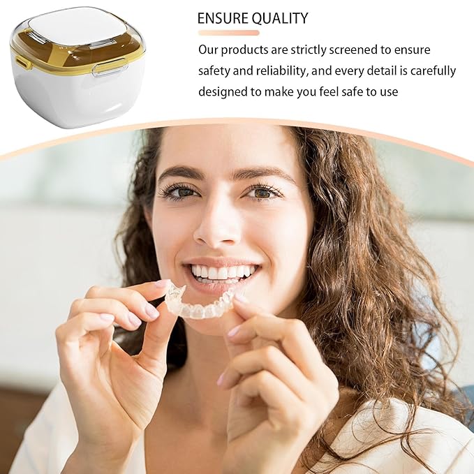 Denture Bath Case - Double Layer Retainer Container for Denture Cleaning Cup | Portable Mouth Guard Case for Dentures Jewelry Small Items, Travel Friendly Storage with Secure Lid, Easy to Carry