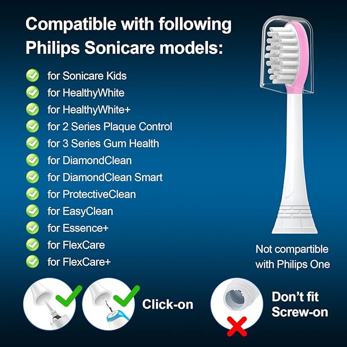 Kids Replacement Toothbrush Heads 10 Pack for Philips Sonicare Electric Toothbrush Soft Brush Head for Child 7+ for Boy Girl,Pink