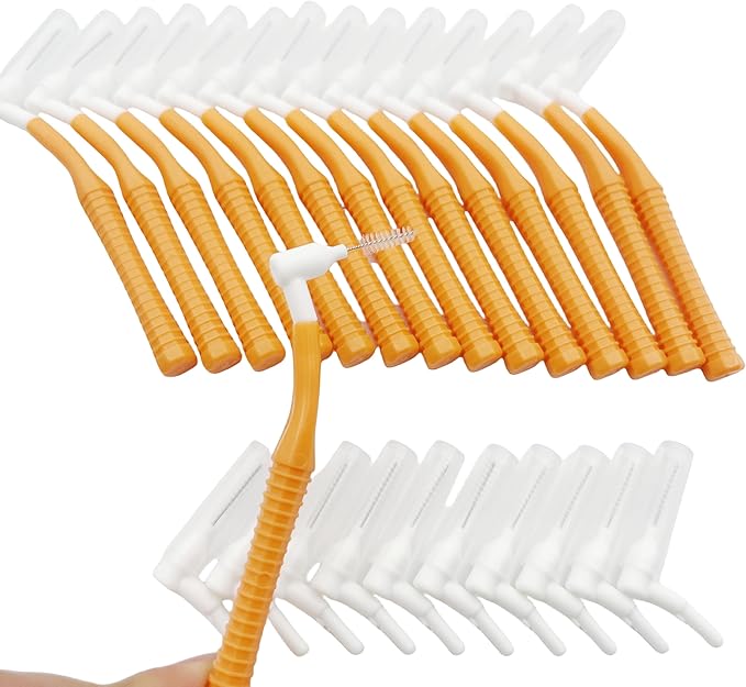 Interproximal Brush, Gum Interdental Brushes, L Angle Reusable Dental Cleaners, Disposable Oral Hygiene Brush, Toothpick Floss for Braces, Tooth Cleaning Tool (1.2mm Orange, Normal)