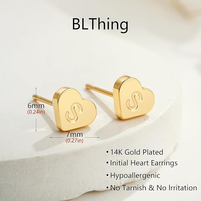 Heart Initial Earrings for Girls Kids Women - 18K Gold Filled Heart A-Z Initial Letter Earrings Teen Girls Gifts Trendy Stuff Birthday Gift for 5 6 7 8 9 10 Year Old Girl Gifts