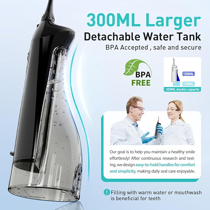 COSLUS 2 Pack Cordless Water Flosser with Elegant Packaging for Teeth, Braces, Gums Care - Easy to Use, Rechargeable, Waterproof, Portable for Travel, BPA-Free, Black & Green, C20(F5020E)