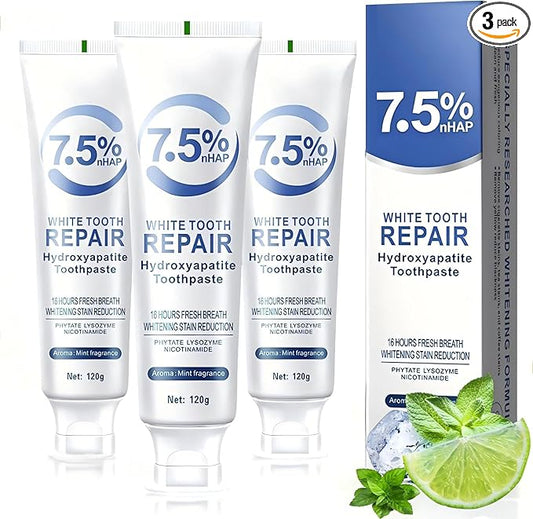 7.5% Hydroxyapatite Toothpastes for Enamel Protection & Tooth Strengthening, 7.5% Hydroxyapatite Toothpaste White Tooth Repair, Fluoride-Free Formula with Gentle Mint, Fresh Breath (3)