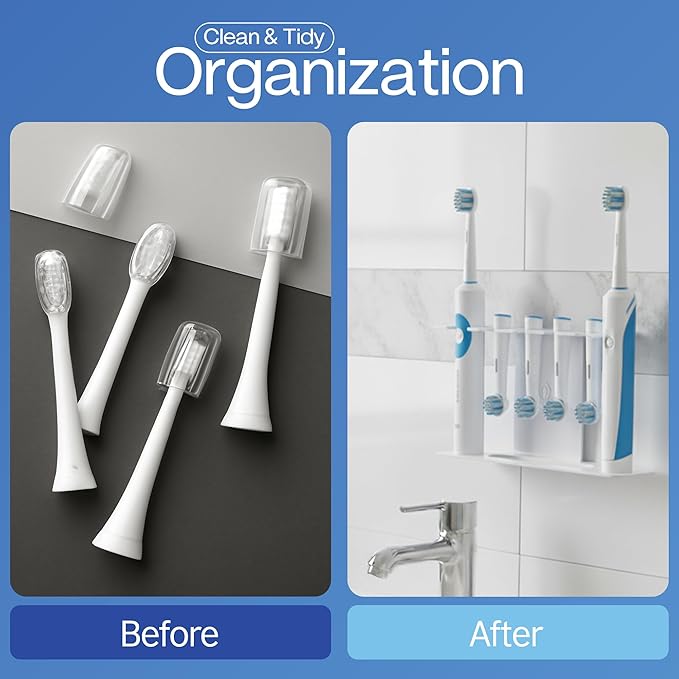 Compatible with Oralb Accessories, Stainless Steel Electric Toothbrush Heads Holder and Oralb Accessories Organizer, Adhesive or Free-Standing Installation (Electric Toothbrush Heads Holder) - White
