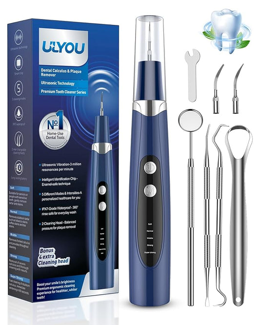 Plaque Remover for Teeth - Tartar Remover for Teeth with LED Light & 5 Modes, Rechargeable Hard Plaque Remover with 2 Replaceable Heads, Ultrasonic Teeth Cleaner Kit for Home Use