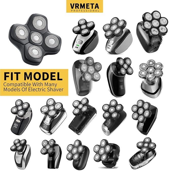 5D Floating Replacement Shaver Heads for Bald Men Universal Sharp Blades Head shavers for Rotary Electric Shavers (5D Black)
